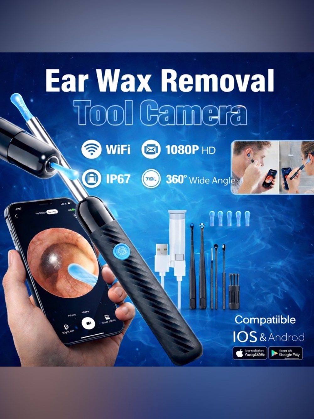 Luxury Smart Ear Cleaning Camera 1080P WiFi Waterproof Otoscope